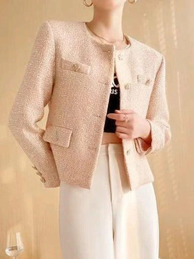High Quality Luxury Small Fragrance Tweed Jacket Women High-end Sequins Slim Woolen Coat Korean Fashion Outwear Jaqueta Feminina