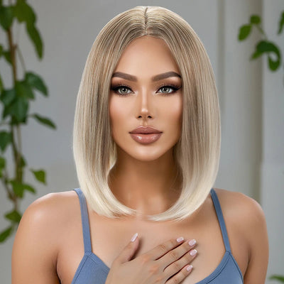 Wigs for Women; Synthetic Wig Cross-Border Golden Short Hair; Bobo Short Straight Hair; Synthetic Fiber Hair with Middle
