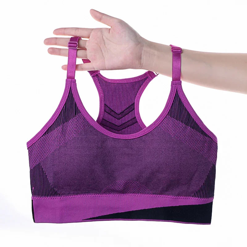 Women Breathable Sports Bra Absorb Sweat Shockproof Padded Gym Running Fitness Double Layer Seamless Yoga Sports Bra Underwear