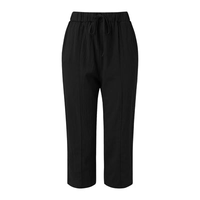 Women Solid Cotton Linen Pants Casual Baggy Elastic Waist Cropped Trousers Basic Wide Leg Linen Pants Pantalones De Mujer