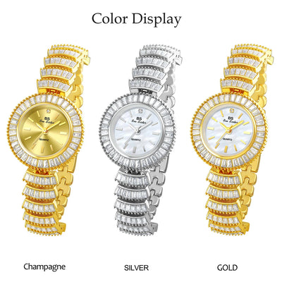 High-end Luxury Woman Watch Full Diamond Gold Silver Bracelet Women Fashion Quartz Wristwatches Ladies Rhinestone Clock