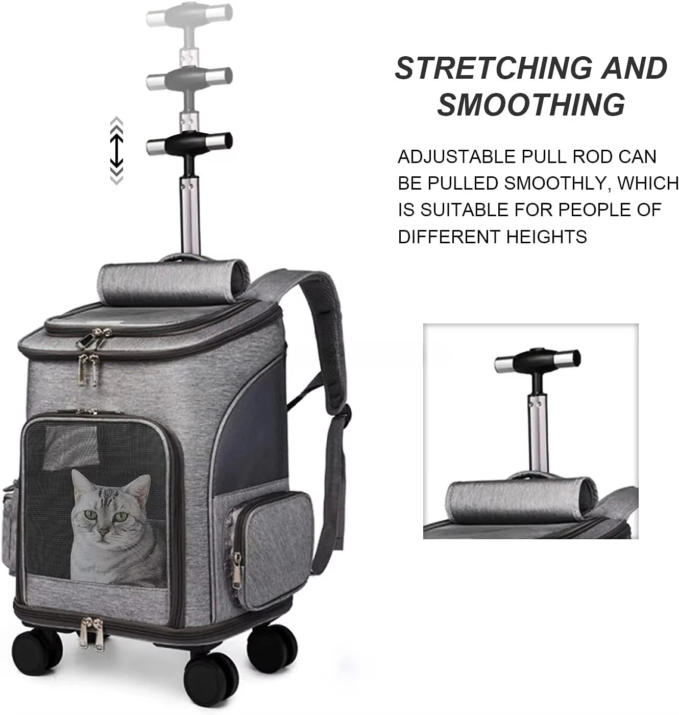 Folding Travel Pet Trolley Carrier with Wheels for Cat Dog Backpack Carriage Airline Approved Pet Trolley Carrier with Wheels