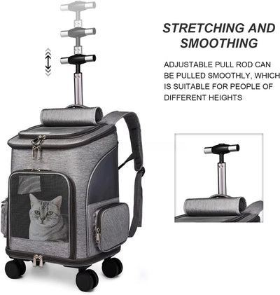 Folding Travel Pet Trolley Carrier with Wheels for Cat Dog Backpack Carriage Airline Approved Pet Trolley Carrier with Wheels