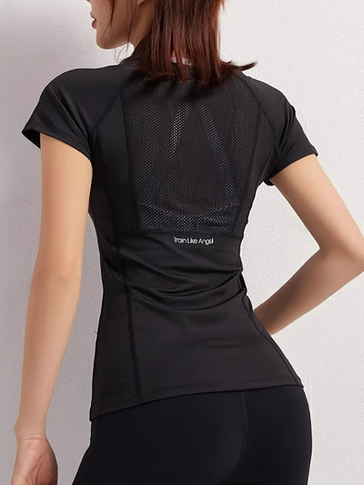 2025 Sports T-shirt women summer breathable sexy beauty back fitness wear quick dry running training short sleeve yoga top