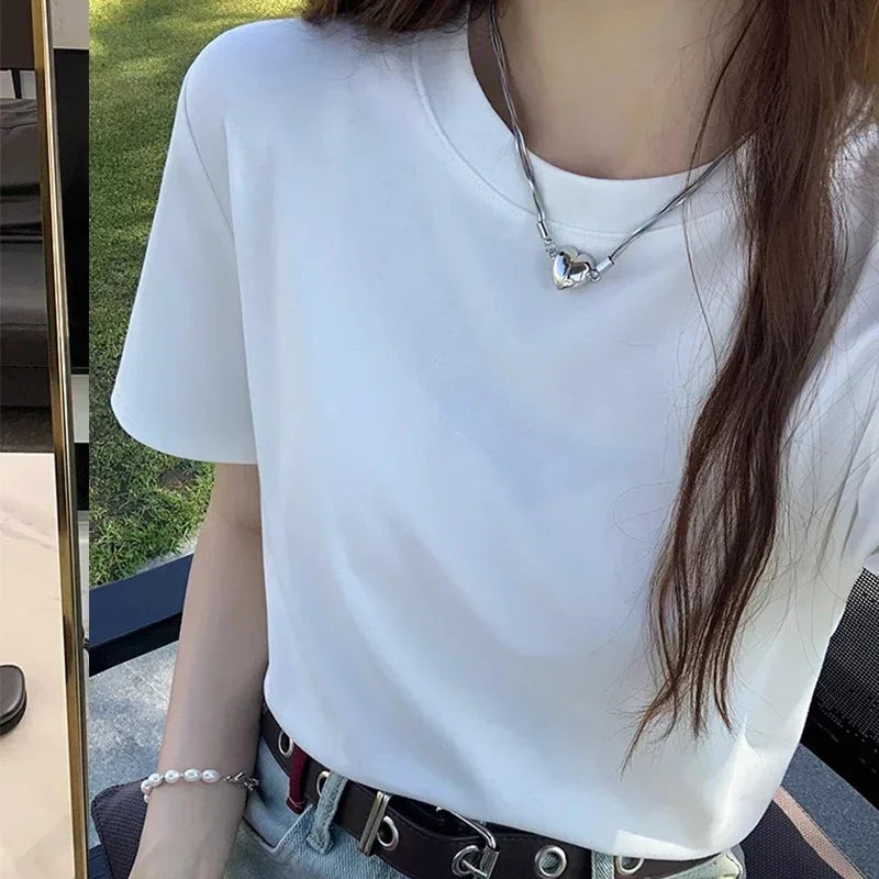 Oversized Summer T Shirts For Women Men Brown Casual Female Korean Streetwear Tees Unisex Basic Solid Young Cool Tops 2025