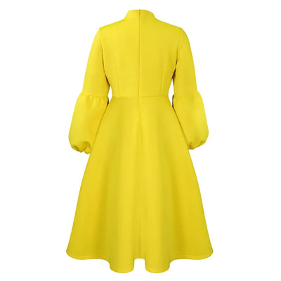 Elegant Dresses for Women Bow Collar Full Sleeve High Waisted Pleated Mid Calf Luxury Birthday Party Dinner Vestidos Mujer Dress