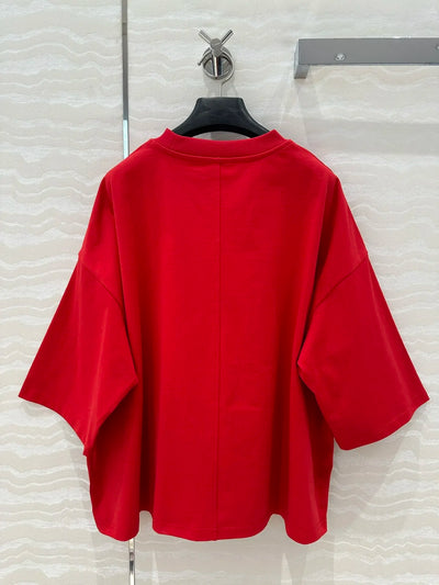 100% Cotton White Top Shoulder-loose High-end Short-sleeved Women T-shirt