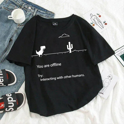 Summer Casual Women T-shirts Ulzzang Streetwear Kawaii Cartoon Dinosaur Print Tshirt Korean Style Tops Harajuku Short