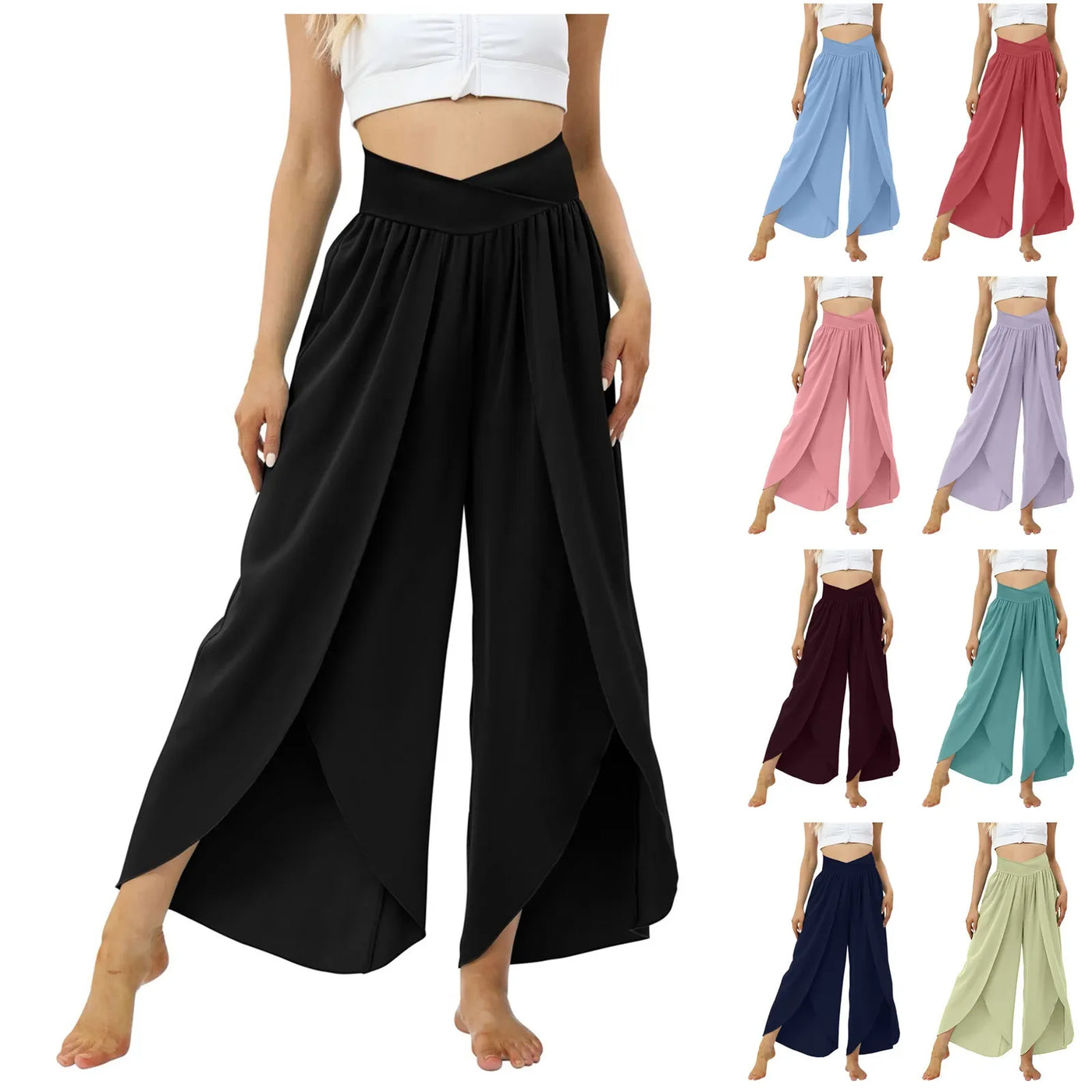 Women Wide Leg Pants High Waisted Yoga Hippie Casual Wear Boho Beach Palazzo Pants Women Jogging Trousers Korean Chiffon