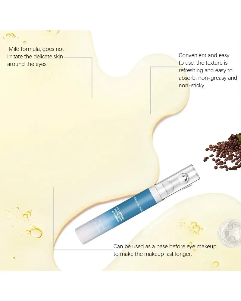5% Caffeine Eye Serum Nourishing Moisture Under Eye Roller Cream 360° Massage Firming Serum For Dark Circles and Puffiness