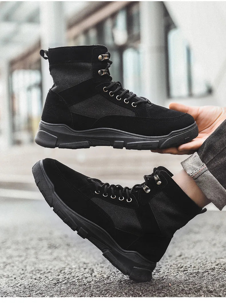 Outdoor Training Men's Tactical Boots High-Top Desert Shoes Camouflage Climbing Hiking Shoes for Men Canvas Platform Ankle Boots