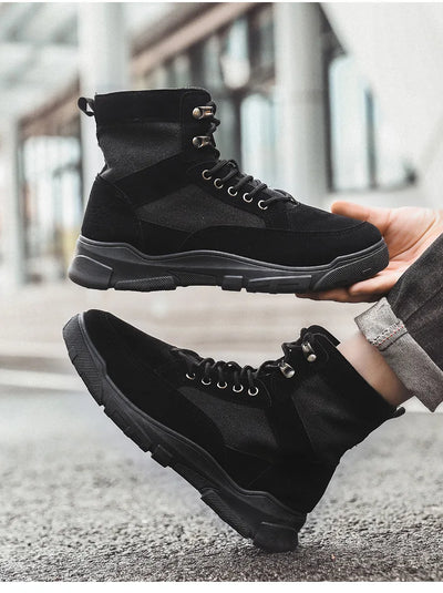 Outdoor Training Men's Tactical Boots High-Top Desert Shoes Camouflage Climbing Hiking Shoes for Men Canvas Platform Ankle Boots