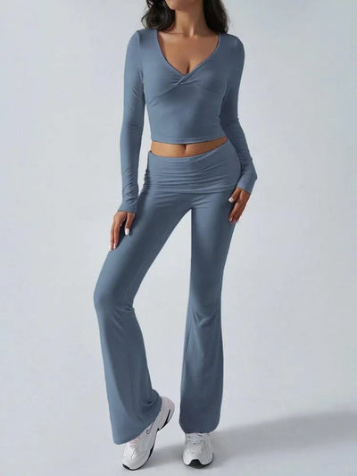 Women's Sexy Suits 2025 Autumn Winter Latest Casual Solid Color Yoga Suit Slim Fit Sports Knit Long Sleeved Pants Two-Piece Set