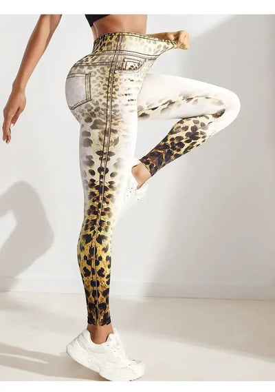 Leopard Print Yoga Pants Seamless Bleaching Print High Waist Peach Buttock Fitness Sports Trousers Breathable