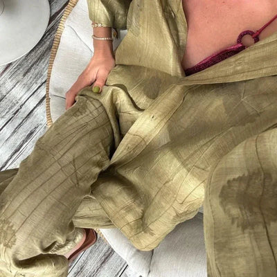 Women's Jacquard Oversized Shirt Trousers Short Sleeves Suit Lapel Shirt High Waist Elastic Straight Leg Pants Chic Female Set