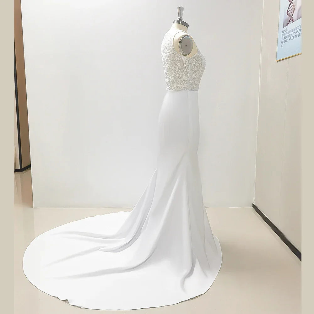 Mermaid Sleeveless Wedding Dresses for Women Sexy Side Slit Round Neck Bridal Gowns Vestidos Elegantes Para Mujer Robe De Mariée