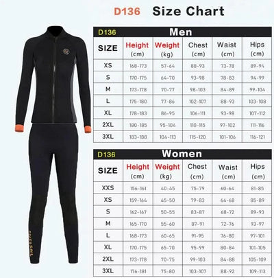 Wetsuit 3MM Neoprene Men Long Sleeve Split Wetsuit Warm Jacket Pants Plus Size Women Swimsuit Scuba Diving Snorkeling Surf Suit