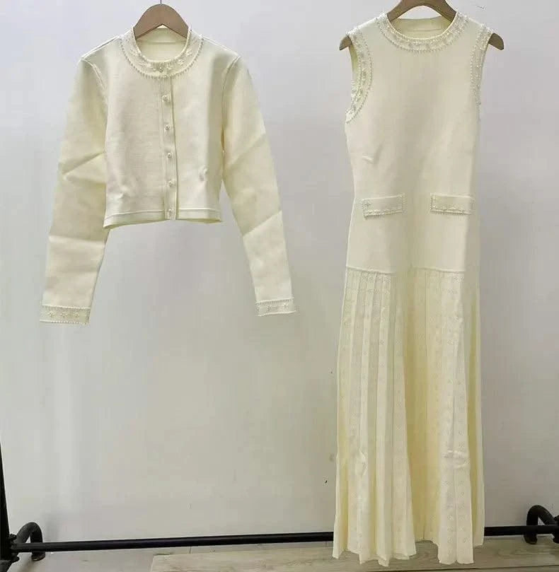 Women's summer dress with round neck and short sleeves with pearl decoration elegant party dress women's dresses trend 2025