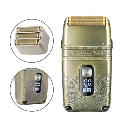 VGR Metal Wet Dry Electric Shaver For Men Rechargeable Hair Beard Electric Razor Washable Facial Shaving Machine For Bald Head