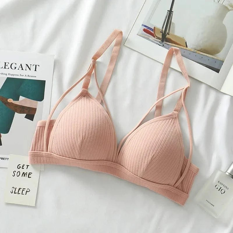 Cotton Bra For Women Push Up Bralette Sexy Lingerie Deep V Backless Comfort Small Breast Thin Pad Bra Female Cotton Underwear