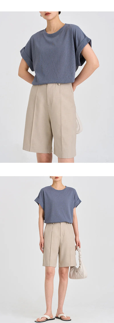 Women T Shirt Short Sleeve Cotton Linen Tops Crew Neck Oversize Dolman Plain Tees Spring Summer