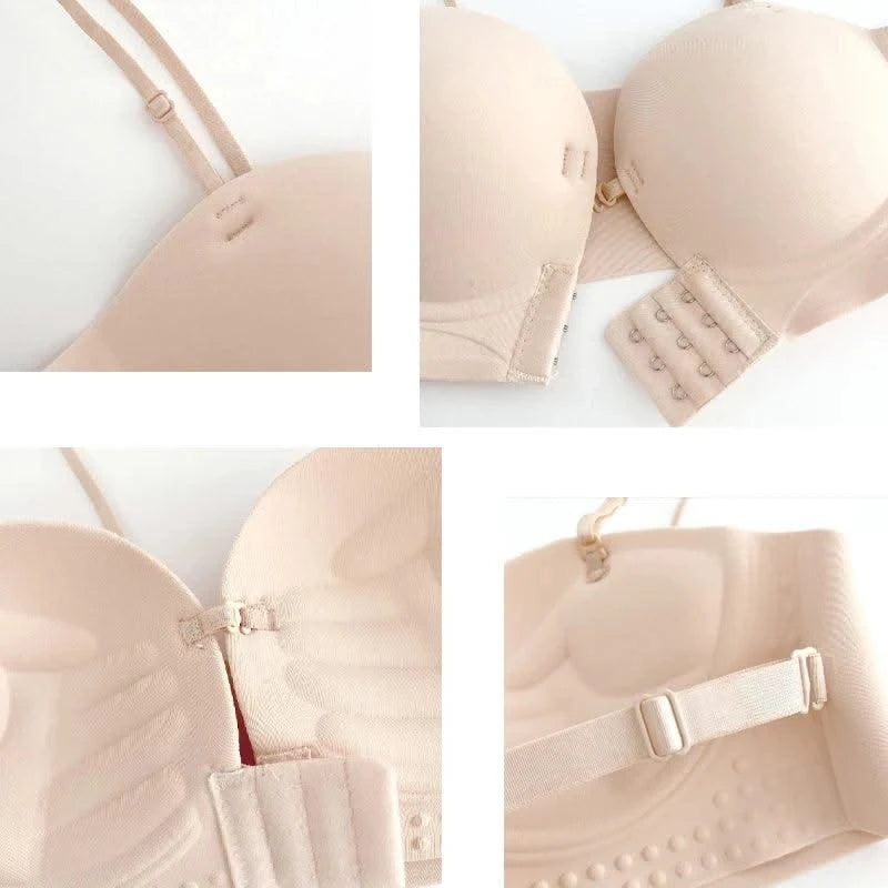 Front Closure Strapless Bras For Women Seamless Push Up Brassiere Thick Soft Underwear Solid Color Adjustable Invisible Lingerie