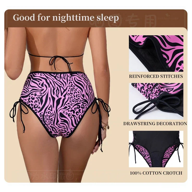 Period Swimsuit Bottom Swimming Women Bikini Bottom Women Solid Black Tie Side Leopard Panties Swimwear 2024New Period Underwear