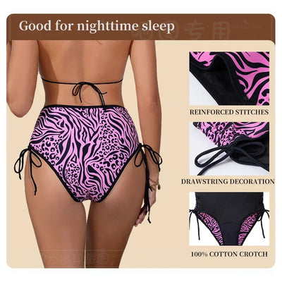 Period Swimsuit Bottom Swimming Women Bikini Bottom Women Solid Black Tie Side Leopard Panties Swimwear 2024New Period Underwear