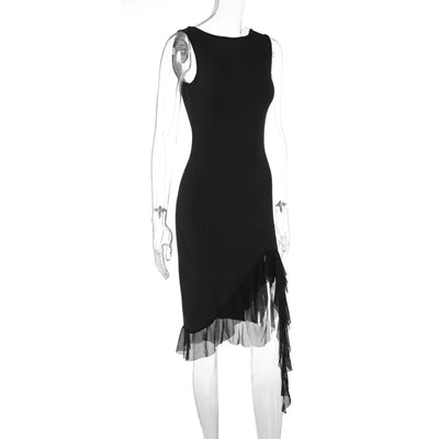 Women Maxi Dress Summer Elegant Solid Sleeveless Nipped Waist Slim Backless Ruffled Irregular Party Dresses Streetwear