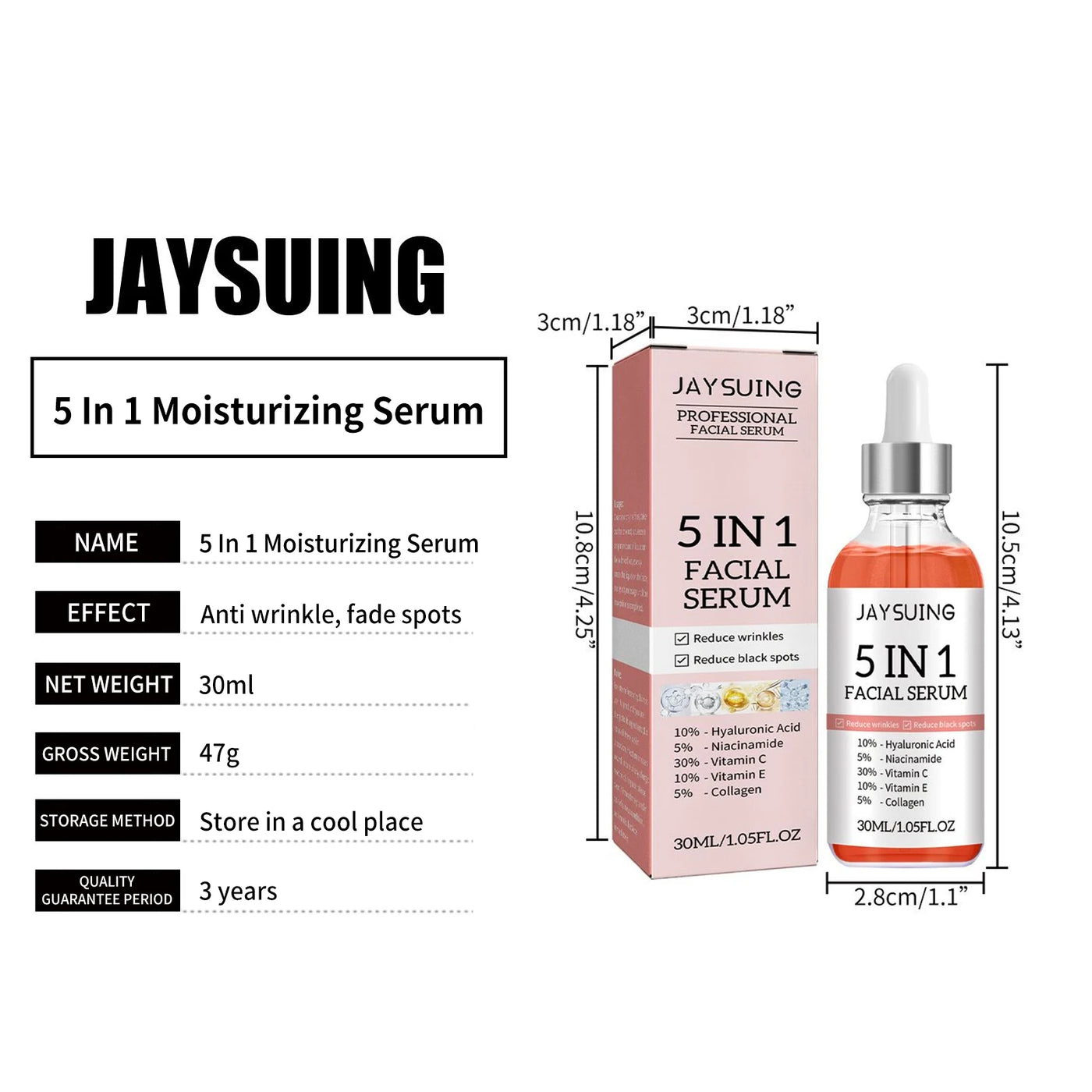 5 In 1 Moisturizing Facial Serum Moisturizing Lightening Lifting Firming Improve Rough Skin Hydrating Pore Shrinking Essence
