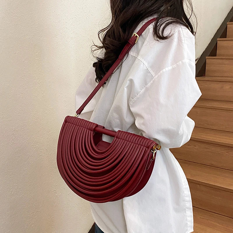 Handbags for Women 2025 New Gold Luxury Designer Brand Handwoven Noodle Bags Rope Knotted Pulled Half Moon Silver Evening Clutch