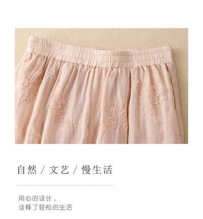 Cotton and Linen Harem Women Summer Vintage Embroidery Lightweight Breathable Lantern Pants
