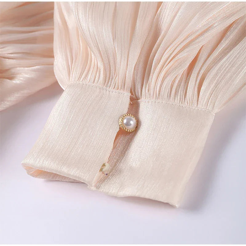 Ruffles Mini Dress Women Lace Up  V Neck Long Sleeve Pleated Female Dresses 2025 Elegant Summer Autumn Street Loose Ladies Robes