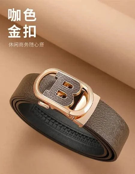 Men's Automatic Split Leather Buckle Belt | Versatile, Business, Casual Pants Belt | Middle-aged and Young Men