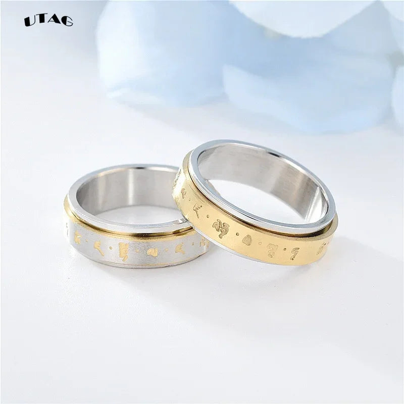 Rotatable Tibetan Buddhism Six-character Rumor Rings Men Spinner Stainless Steel Ring for Women Male Buddhism Lucky Jewelry Gift