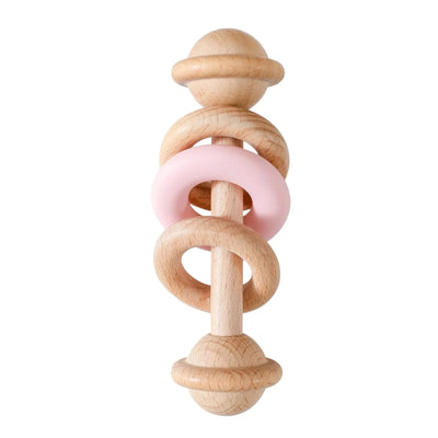 Baby Toys Wooden Rattles Silicone Ring Baby Rattles and Mobiles 0 12 Months Sensory Toys for Baby  Wooden Teether for Baby Gifts