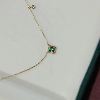 Jkli S925 Sterling Silver Simple Emerald Crystal Chain  Necklace  Women Light Luxury Temperament Plating 14k Gold Jew  New style