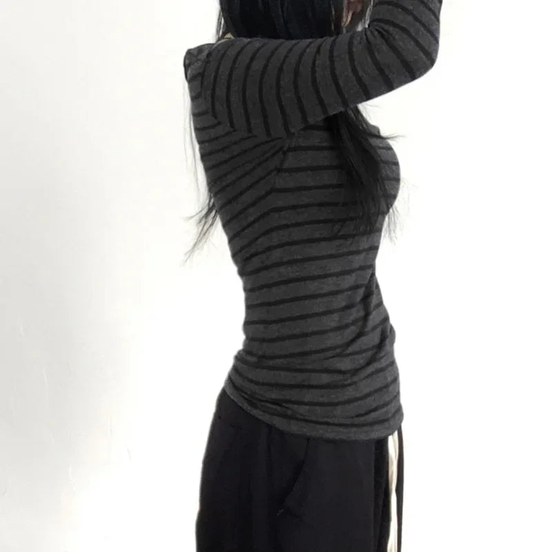 Sexy Slash Neck Knitted Smock Women Vintage Slim Thin Long Sleeve All-match Femme Clothing Aesthetic Streetwear Tops