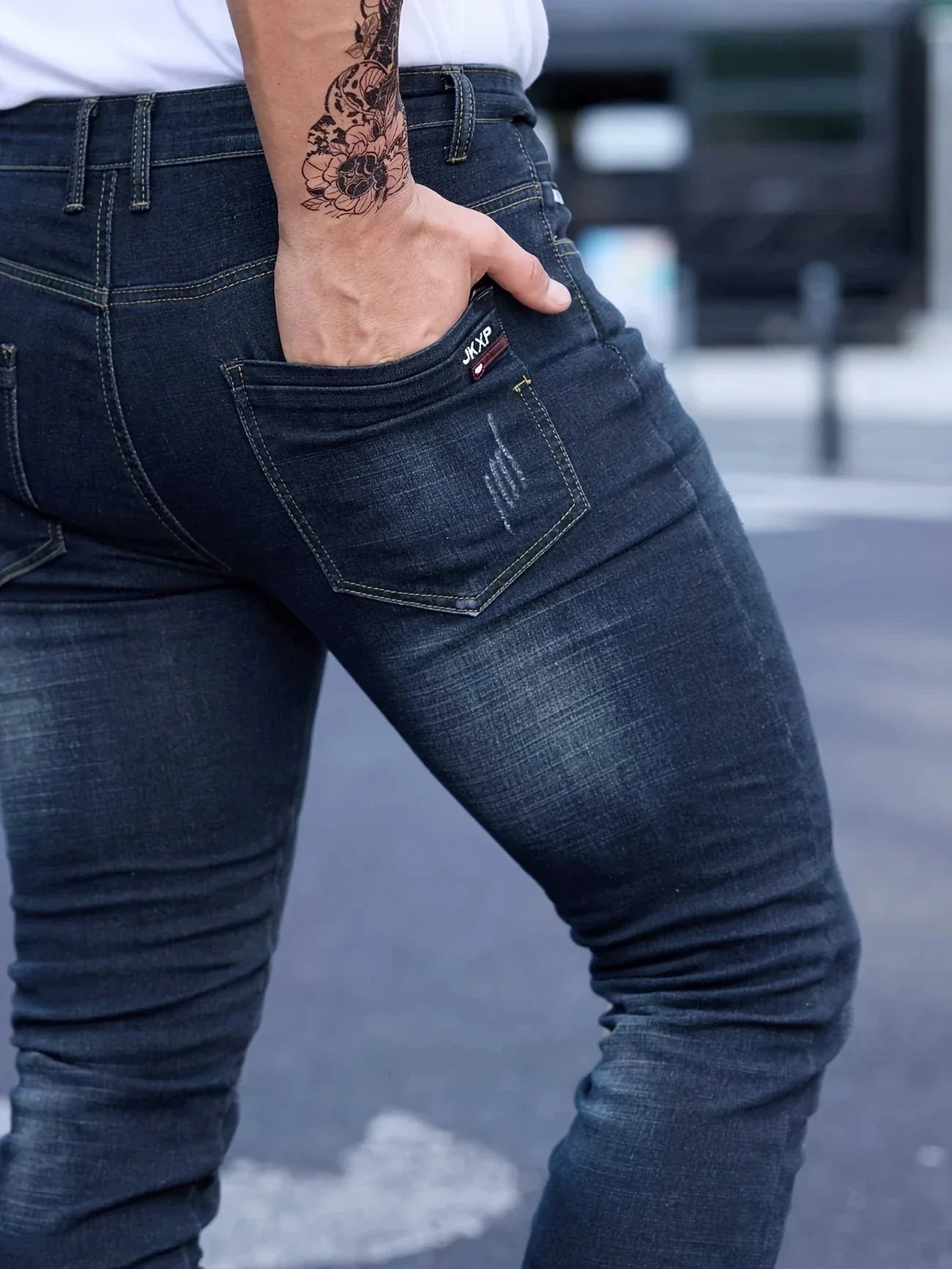 2025 Spring Autumn Men's Fashion Ripped Skinny Jeans Street Style Vintage Wash Solid Denim Casual Slim Fit Pencil Pants 28-36