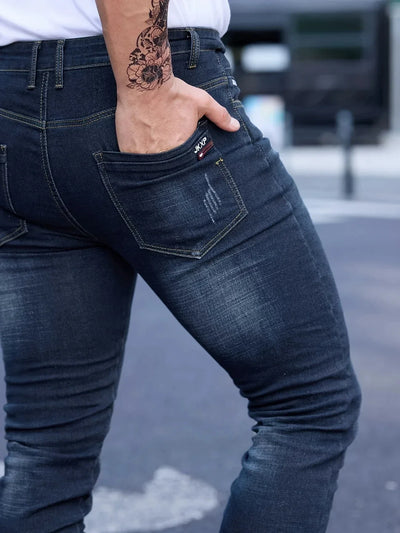2025 Spring Autumn Men's Fashion Ripped Skinny Jeans Street Style Vintage Wash Solid Denim Casual Slim Fit Pencil Pants 28-36
