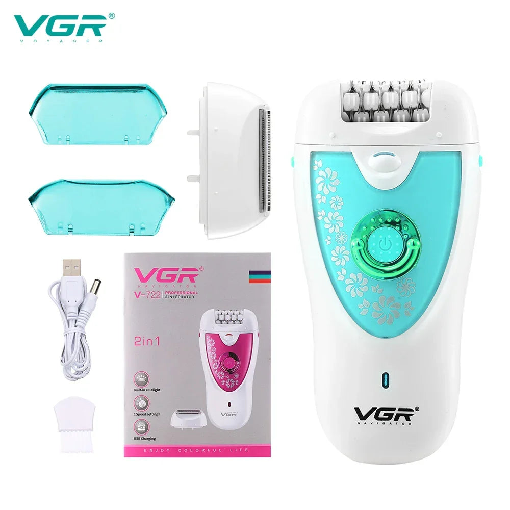 VGR Electric Epilator Women  Rechargeable Electric Shaver Whole Body Available Painless Depilat Female Hair Removal Machine 722