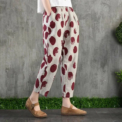 Casual Wide Leg Pants Women Summer Harem Pants for Women Retro Fashion Print Loose Cotton Linen Pants Printed Ankle-Length Pants