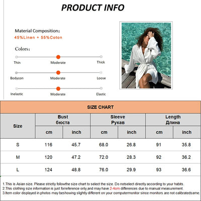 Elegant Cotton Linen V-neck Beach Dress 2025 Spring and Summer Women Fashion Soft Comfortable Loose Lace Vacation Casual Dress