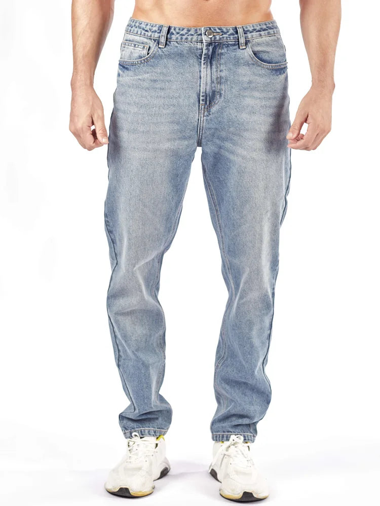 Men's Straight Leg Denim Jeans Male Casual Mid-Waist with Pockets Pants Non-Stretching Outdoor Cotton Fashion Trousers AM-4