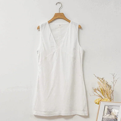 Women's Casual Linen Sleeveless Dress V-Neck Chic Elegant Cotton-Linen Blend Summer Fashion Sexy Chic New Arrival Vestidos