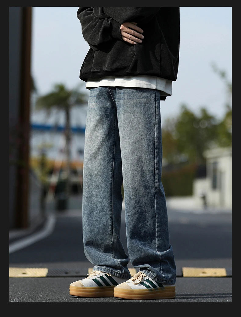 2025 New Men's Baggy Casual Jeans Male High Street Straight Leg Denim Pants American Classic Retro Autumn Casual Long Trousers