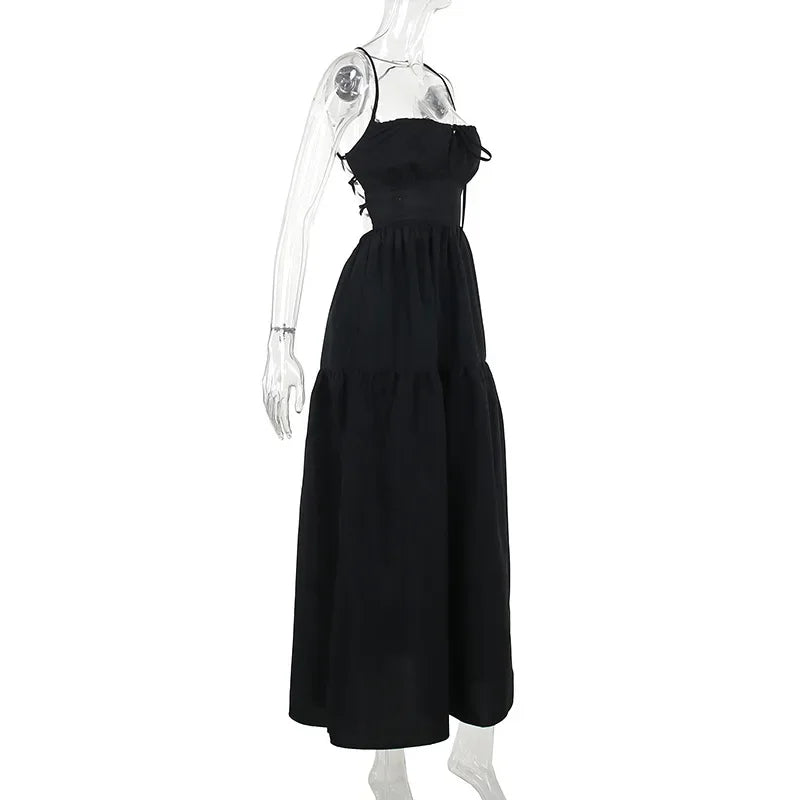 BOOFEENAA Halter Backless Maxi Long Dress Sexy Vacation Outfits White Black Summer Dresses for Women Clothes 2024 C66-CH28