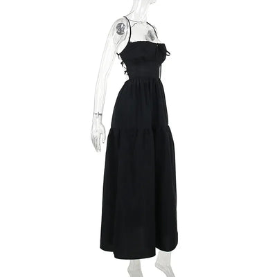 BOOFEENAA Halter Backless Maxi Long Dress Sexy Vacation Outfits White Black Summer Dresses for Women Clothes 2024 C66-CH28