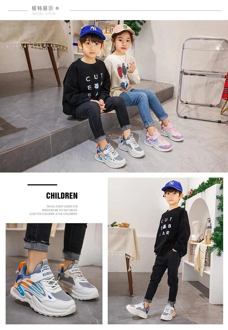 Children's Sports Shoes for Boys Girls Running Sneakers Air Mesh Fashion Classic Boys Casual Shoes Breathable White Blue Pink