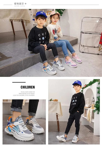 Children's Sports Shoes for Boys Girls Running Sneakers Air Mesh Fashion Classic Boys Casual Shoes Breathable White Blue Pink